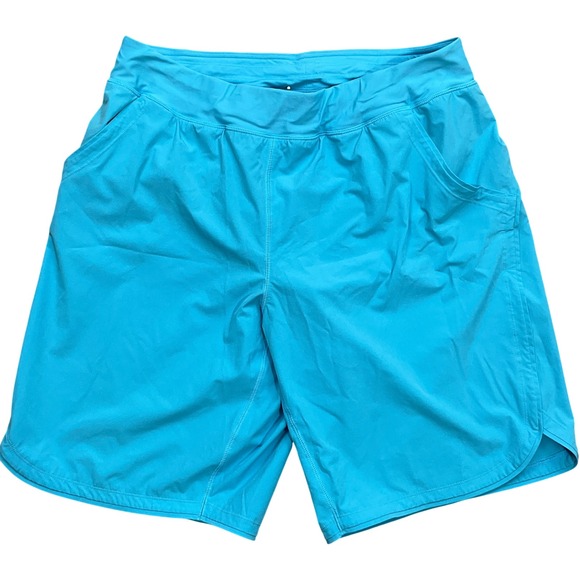 Lands End Active Shorts Women L Turquoise Blue High‎ Waist Athletic Pockets Swim - Picture 1 of 11
